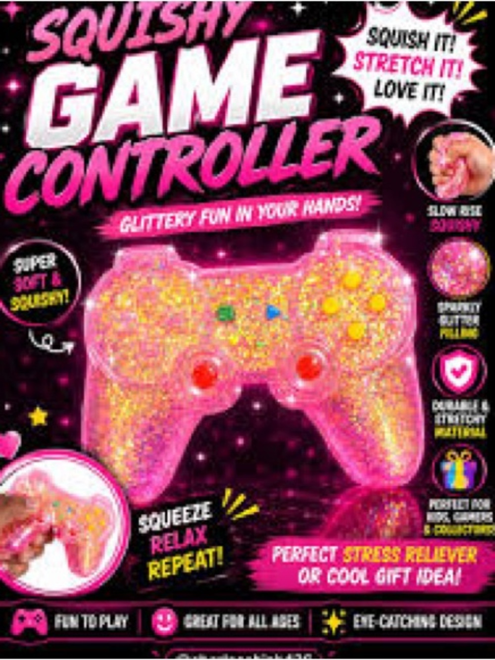 Squeeezy Pink Glitter Game Controller Squishy Toy